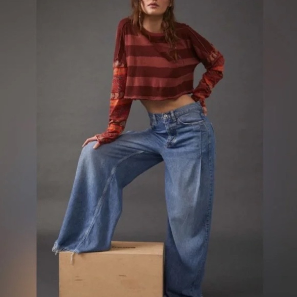 Free People Jamie Patchwork Long Sleeve Sz L